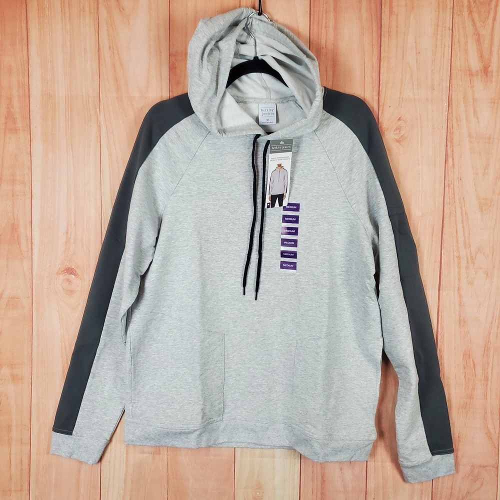Berkley Jensen Hoodie Mens Medium Heather Gray Cotton French Terry Raglan Sleeve